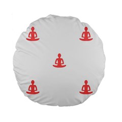 Seamless Pattern Man Meditating Yoga Orange Red Silhouette White Standard 15  Premium Round Cushions by Mariart