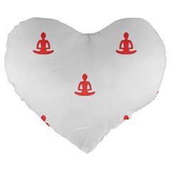 Seamless Pattern Man Meditating Yoga Orange Red Silhouette White Large 19  Premium Heart Shape Cushions by Mariart