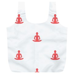 Seamless Pattern Man Meditating Yoga Orange Red Silhouette White Full Print Recycle Bags (l) 