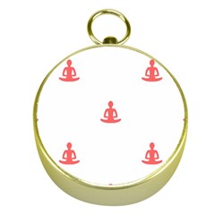 Seamless Pattern Man Meditating Yoga Orange Red Silhouette White Gold Compasses by Mariart