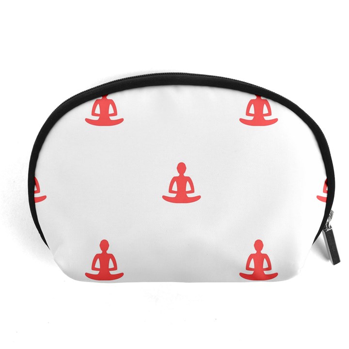 Seamless Pattern Man Meditating Yoga Orange Red Silhouette White Accessory Pouches (Large) 