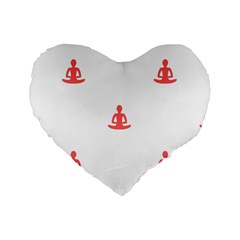 Seamless Pattern Man Meditating Yoga Orange Red Silhouette White Standard 16  Premium Flano Heart Shape Cushions