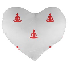 Seamless Pattern Man Meditating Yoga Orange Red Silhouette White Large 19  Premium Flano Heart Shape Cushions by Mariart