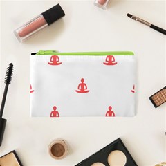 Seamless Pattern Man Meditating Yoga Orange Red Silhouette White Cosmetic Bag (xs)