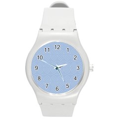 Seamless Lines Concentric Circles Trendy Color Heavenly Light Airy Blue Round Plastic Sport Watch (m) by Mariart