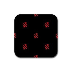 Seamless Pattern With Symbol Sex Men Women Black Background Glowing Red Black Sign Rubber Square Coaster (4 Pack) 