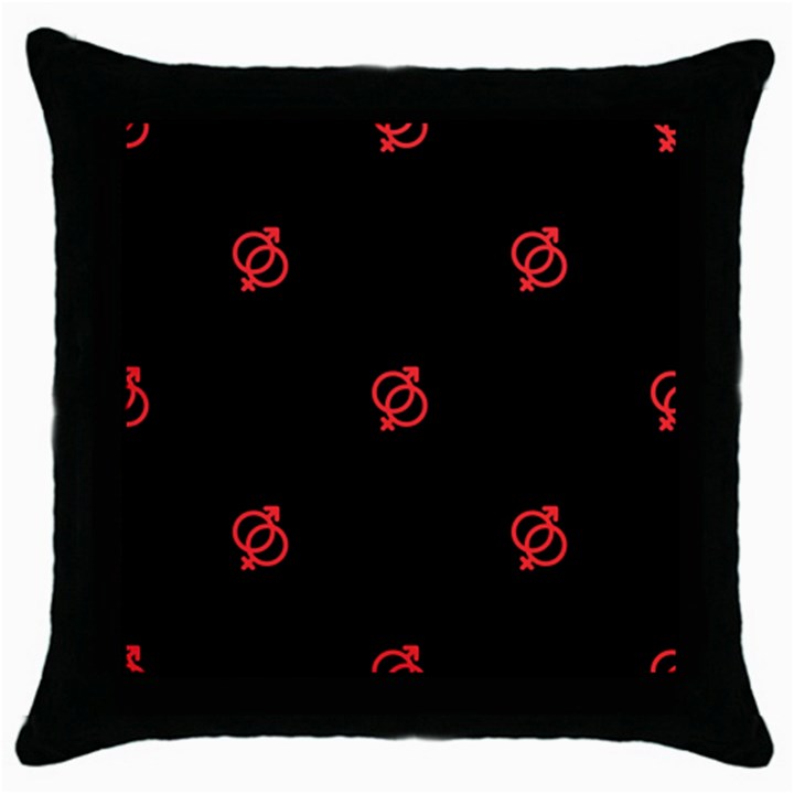 Seamless Pattern With Symbol Sex Men Women Black Background Glowing Red Black Sign Throw Pillow Case (Black)