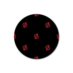 Seamless Pattern With Symbol Sex Men Women Black Background Glowing Red Black Sign Rubber Coaster (round)  by Mariart