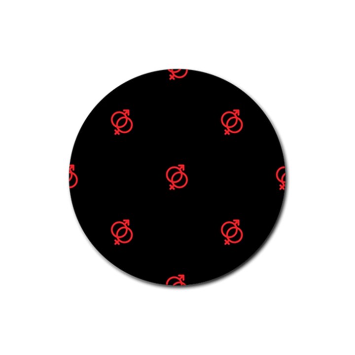 Seamless Pattern With Symbol Sex Men Women Black Background Glowing Red Black Sign Rubber Coaster (Round) 