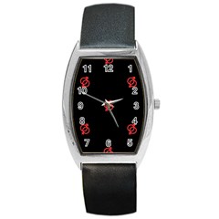 Seamless Pattern With Symbol Sex Men Women Black Background Glowing Red Black Sign Barrel Style Metal Watch by Mariart