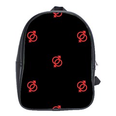 Seamless Pattern With Symbol Sex Men Women Black Background Glowing Red Black Sign School Bags(large)  by Mariart