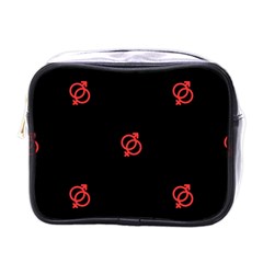 Seamless Pattern With Symbol Sex Men Women Black Background Glowing Red Black Sign Mini Toiletries Bags by Mariart