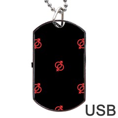 Seamless Pattern With Symbol Sex Men Women Black Background Glowing Red Black Sign Dog Tag Usb Flash (one Side) by Mariart