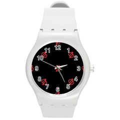 Seamless Pattern With Symbol Sex Men Women Black Background Glowing Red Black Sign Round Plastic Sport Watch (m) by Mariart