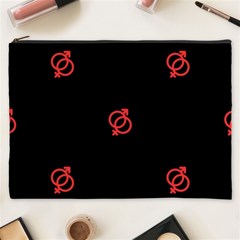 Seamless Pattern With Symbol Sex Men Women Black Background Glowing Red Black Sign Cosmetic Bag (xxxl)  by Mariart