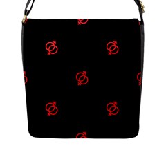 Seamless Pattern With Symbol Sex Men Women Black Background Glowing Red Black Sign Flap Messenger Bag (l)  by Mariart