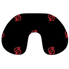 Seamless Pattern With Symbol Sex Men Women Black Background Glowing Red Black Sign Travel Neck Pillows by Mariart