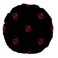 Seamless Pattern With Symbol Sex Men Women Black Background Glowing Red Black Sign Large 18  Premium Flano Round Cushions by Mariart