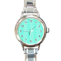 Seamless Pattern Of Curved Lines Create The Effect Of Depth The Optical Illusion Of White Wave Round Italian Charm Watch by Mariart