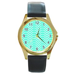 Seamless Pattern Of Curved Lines Create The Effect Of Depth The Optical Illusion Of White Wave Round Gold Metal Watch by Mariart