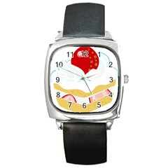 Seeds Strawberry Bread Fruite Red Square Metal Watch by Mariart