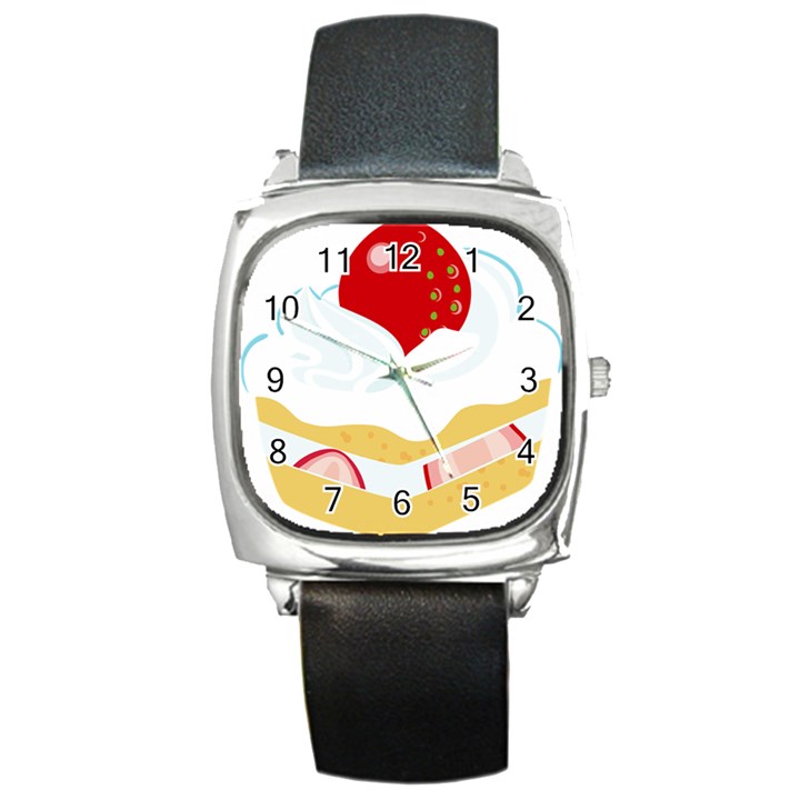 Seeds Strawberry Bread Fruite Red Square Metal Watch