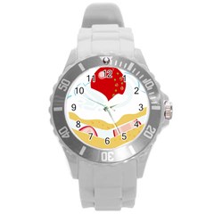 Seeds Strawberry Bread Fruite Red Round Plastic Sport Watch (l)