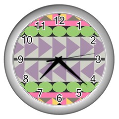 Shapes Patchwork Circle Triangle Wall Clocks (silver)  by Mariart