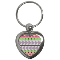 Shapes Patchwork Circle Triangle Key Chains (heart)  by Mariart