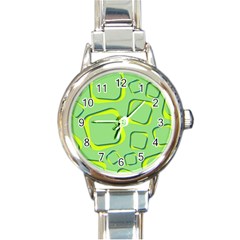 Shapes Green Lime Abstract Wallpaper Round Italian Charm Watch by Mariart