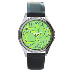 Shapes Green Lime Abstract Wallpaper Round Metal Watch by Mariart