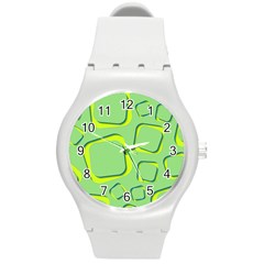 Shapes Green Lime Abstract Wallpaper Round Plastic Sport Watch (m) by Mariart