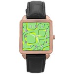 Shapes Green Lime Abstract Wallpaper Rose Gold Leather Watch  Front