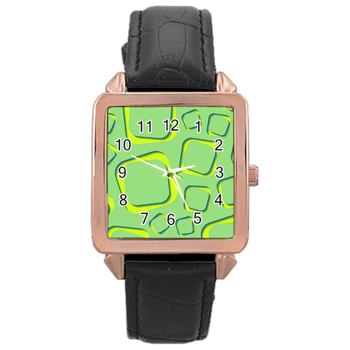 Shapes Green Lime Abstract Wallpaper Rose Gold Leather Watch 