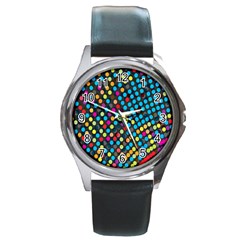 Polkadot Rainbow Colorful Polka Circle Line Light Round Metal Watch by Mariart