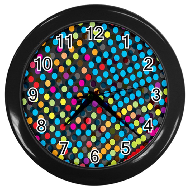 Polkadot Rainbow Colorful Polka Circle Line Light Wall Clocks (Black)