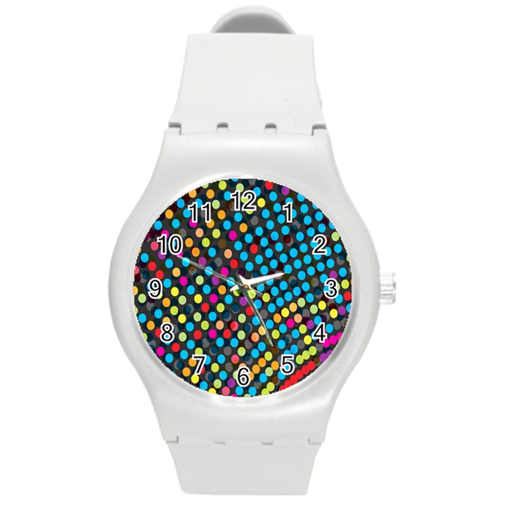 Polkadot Rainbow Colorful Polka Circle Line Light Round Plastic Sport Watch (M)