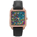 Polkadot Rainbow Colorful Polka Circle Line Light Rose Gold Leather Watch  Front