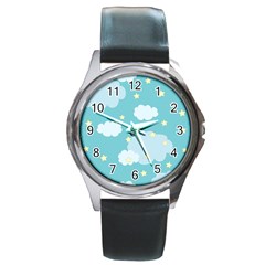 Stellar Cloud Blue Sky Star Round Metal Watch by Mariart