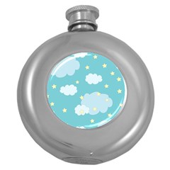 Stellar Cloud Blue Sky Star Round Hip Flask (5 Oz) by Mariart