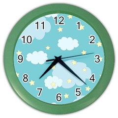 Stellar Cloud Blue Sky Star Color Wall Clocks by Mariart