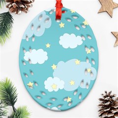 Stellar Cloud Blue Sky Star Ornament (oval Filigree)