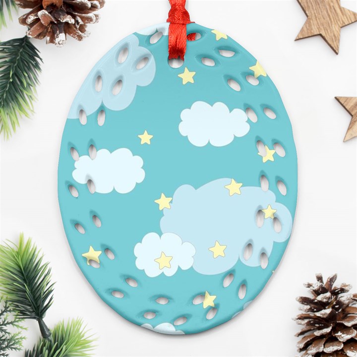 Stellar Cloud Blue Sky Star Ornament (Oval Filigree)