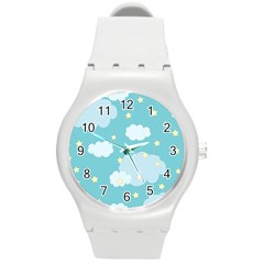 Stellar Cloud Blue Sky Star Round Plastic Sport Watch (m)