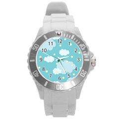 Stellar Cloud Blue Sky Star Round Plastic Sport Watch (l) by Mariart