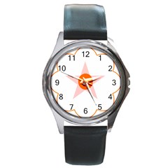 Test Flower Star Circle Orange Round Metal Watch by Mariart