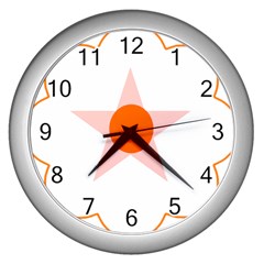 Test Flower Star Circle Orange Wall Clocks (silver) 