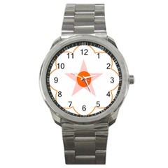 Test Flower Star Circle Orange Sport Metal Watch by Mariart