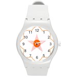 Test Flower Star Circle Orange Round Plastic Sport Watch (M) Front