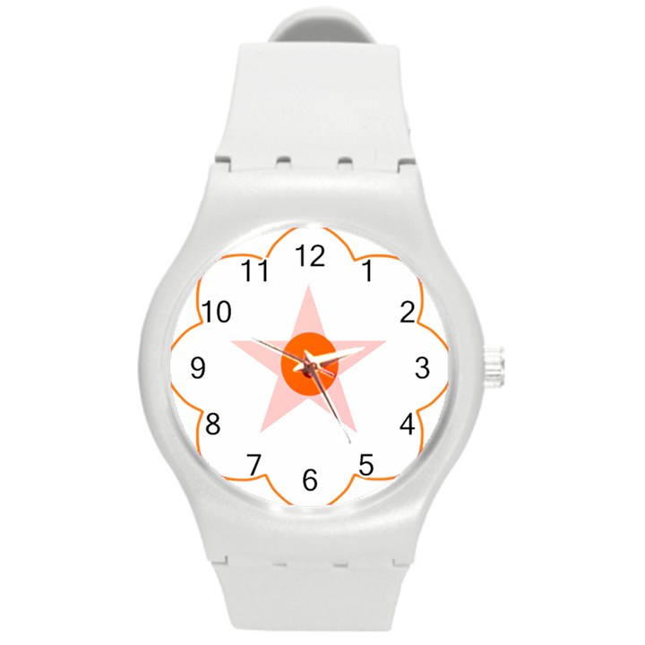 Test Flower Star Circle Orange Round Plastic Sport Watch (M)